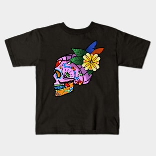 Pink Dia De Los Muertos Calavera Skull Sticker Kids T-Shirt